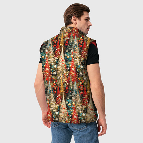 Мужской жилет Новогодний еловый лес / 3D-Красный – фото 4