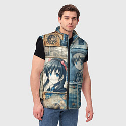 Мужской жилет Пэчворк деним и аниме, цвет: 3D-черный — фото 2