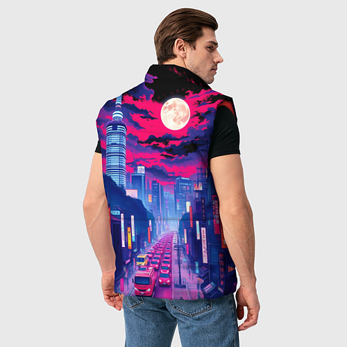 Мужской жилет Яркий японский мегаполис / 3D-Красный – фото 4