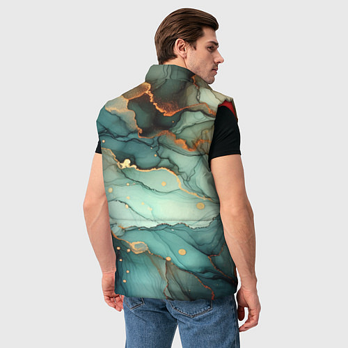 Мужской жилет Бирюзовый узор с оранжевыми вставками / 3D-Красный – фото 4