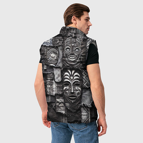 Мужской жилет Пэчворк с африканскими масками / 3D-Светло-серый – фото 4