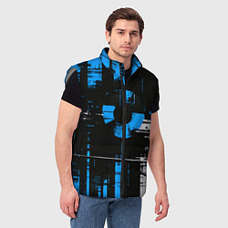 Мужской жилет Сине-белый гранж на чёрном фоне, цвет: 3D-светло-серый — фото 2