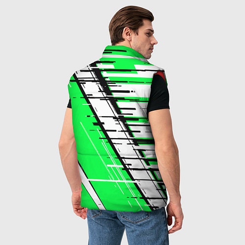 Мужской жилет Чёрно-белые глитч полосы на зелёном фоне / 3D-Красный – фото 4