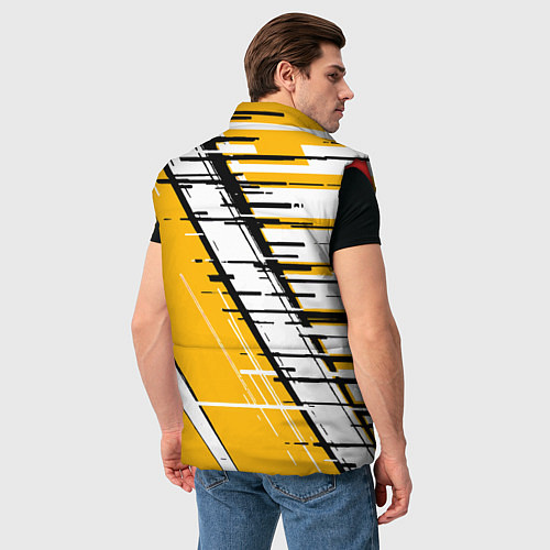 Мужской жилет Чёрно-белые глитч полосы на жёлтом фоне / 3D-Красный – фото 4