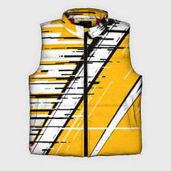 Мужской жилет Чёрно-белые глитч полосы на жёлтом фоне, цвет: 3D-красный