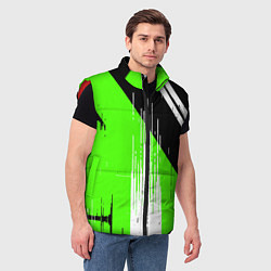 Мужской жилет Вертикальные чёрные линии на зелёно-белом фоне, цвет: 3D-красный — фото 2