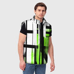 Мужской жилет Чёрно-зелёные вертикальные и горизонтальные полосы, цвет: 3D-светло-серый — фото 2