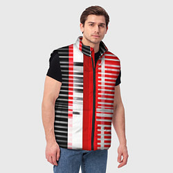 Мужской жилет Белые полосы на чёрно-красном фоне, цвет: 3D-черный — фото 2