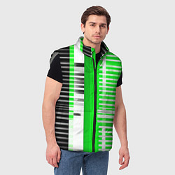 Мужской жилет Белые полосы на зелёно-чёрном фоне, цвет: 3D-светло-серый — фото 2