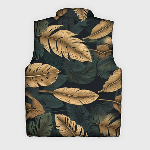 Мужской жилет Золотые листья монстеры и перья / 3D-Черный – фото 2