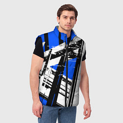 Мужской жилет Чёрно-белые абстрактные линии на синем фоне, цвет: 3D-черный — фото 2