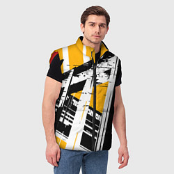 Мужской жилет Чёрно-белые абстрактные линии на жёлтом фоне, цвет: 3D-красный — фото 2