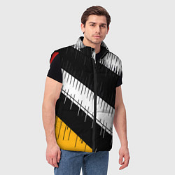 Мужской жилет Диагональные чёрно-белые полосы на жёлтом фоне, цвет: 3D-красный — фото 2