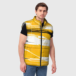 Мужской жилет Горизонтальные чёрно-белые линии на жёлтом фоне, цвет: 3D-светло-серый — фото 2
