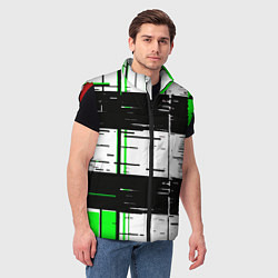 Мужской жилет Зелёные и чёрные полосы на белом фоне, цвет: 3D-красный — фото 2