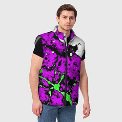 Мужской жилет Зелёно-розовая абстракция на белом фоне, цвет: 3D-светло-серый — фото 2