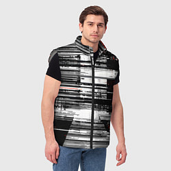 Мужской жилет Горизонтальные чёрные линии на бело-красном фоне, цвет: 3D-светло-серый — фото 2