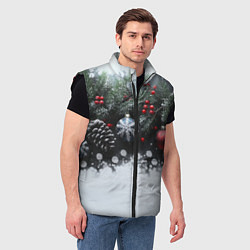 Мужской жилет Елочные игрушки и снег, цвет: 3D-черный — фото 2