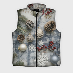 Мужской жилет Новогодние игрушки и шишки, цвет: 3D-светло-серый