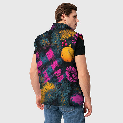 Мужской жилет Новый год - фиолетовая краска / 3D-Красный – фото 4