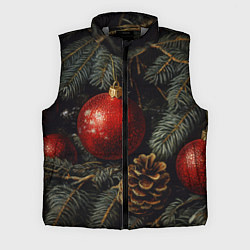 Мужской жилет Красные новогодние шары с шишкой