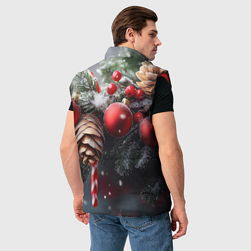 Мужской жилет Новогодние украшения на ветках / 3D-Красный – фото 4