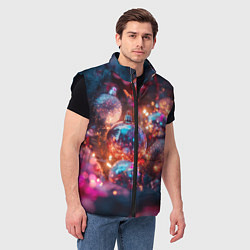 Мужской жилет Новогодние шары и фиолетовые блески, цвет: 3D-черный — фото 2