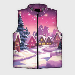 Мужской жилет Новогодние домики и фиолетовый закат