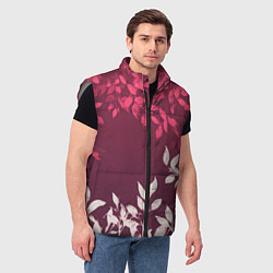 Мужской жилет Листья на бордовом фоне - нейросеть, цвет: 3D-светло-серый — фото 2
