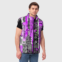 Мужской жилет Киберпанк паттерн фиолетовый, цвет: 3D-светло-серый — фото 2