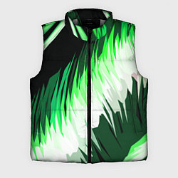 Мужской жилет Зелёно-белая абстракция на чёрном фоне, цвет: 3D-светло-серый