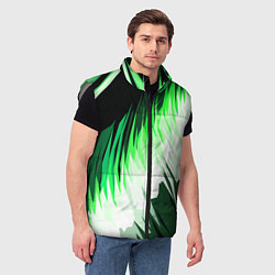Мужской жилет Зелёно-белая абстракция на чёрном фоне, цвет: 3D-светло-серый — фото 2