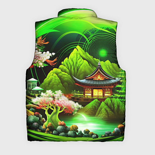 Мужской жилет Природа Японии в зеленых цветах / 3D-Черный – фото 2