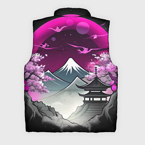 Мужской жилет Горы и сакура в Японии / 3D-Черный – фото 2