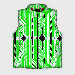 Мужской жилет Бело-зелёные техно полосы на чёрном фоне