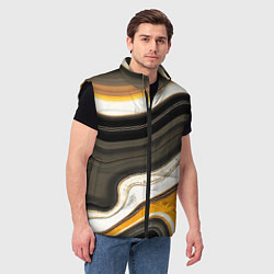 Мужской жилет Волнистые чёрно-жёлтые полосы на белом фоне, цвет: 3D-черный — фото 2