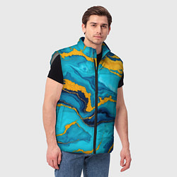 Мужской жилет Синяя абстракция с золотым, цвет: 3D-светло-серый — фото 2