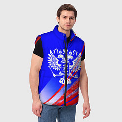Мужской жилет Герб России на фоне цветов флага синий, цвет: 3D-красный — фото 2