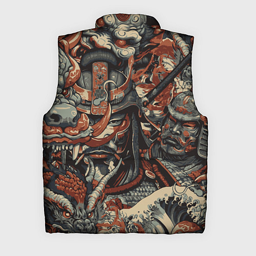 Мужской жилет Драконы и самураи в стиле ирезуми / 3D-Светло-серый – фото 2