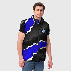Мужской жилет BMW - синие разрывы, цвет: 3D-светло-серый — фото 2