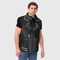 Мужской жилет Кожаная косуха с клепками, цвет: 3D-черный — фото 2