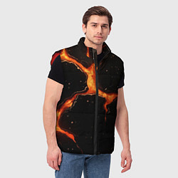 Мужской жилет Оранжевый разлом на черной текстуре, цвет: 3D-красный — фото 2