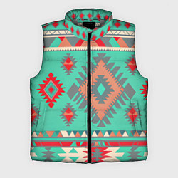 Мужской жилет Оранжево бирюзовый геометрический узор в стиле ацт, цвет: 3D-светло-серый