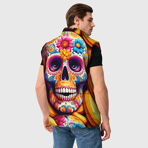 Мужской жилет Цветочный череп среди бананов - нейроарт / 3D-Красный – фото 4