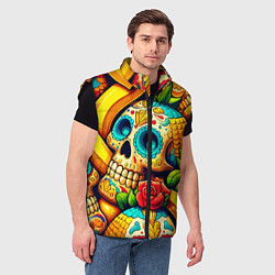 Мужской жилет Colorfull skulls and bananas - pop art pattern, цвет: 3D-черный — фото 2