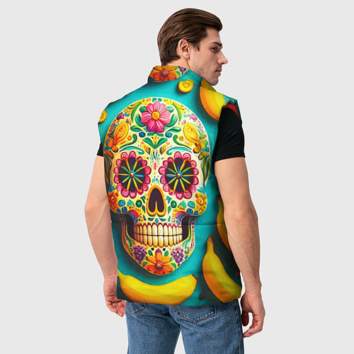 Мужской жилет Череп и бананы - летняя композиция / 3D-Красный – фото 4