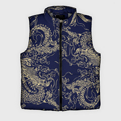 Мужской жилет Золотые драконы на синем
