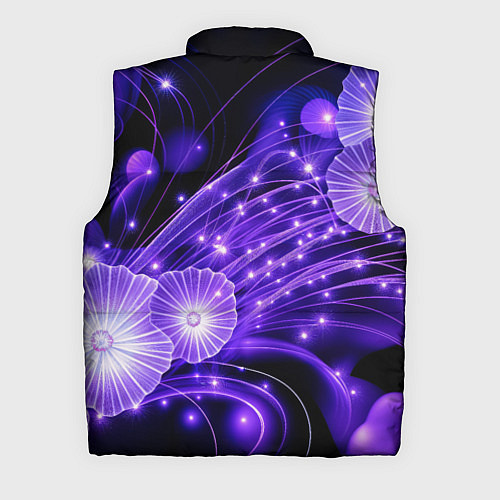 Мужской жилет Силуэты цветов на темном фоне - фиолетовое свечени / 3D-Черный – фото 2