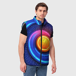 Мужской жилет Оранжевый круг и голубые линии текстура, цвет: 3D-светло-серый — фото 2