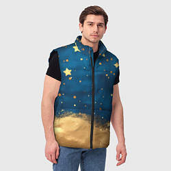 Мужской жилет Золотые звезды на синем фоне текстура, цвет: 3D-черный — фото 2